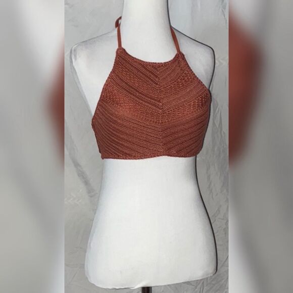 Xhilaration, Copper/Rust Knit, Strappy, Halter Style, Bikini Top - Picture 7 of 15